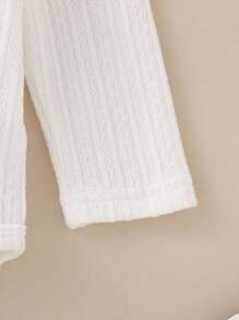 Souflis Souflis Simple Style Baby Girls Knit Fabric Bodysuit With Peter Pan Collar, Cherry Embroidery & Long Sleeve, Bodysuit - White - View 5