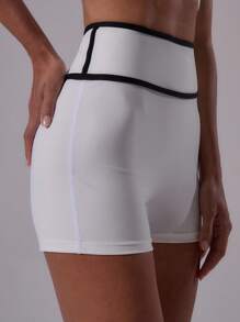 Musera Sport Quần đùi thể thao cạp cao, viền tương phản, ôm sát, thích hợp cho tập luyện thể dục thể thao mùa hè, câu lạc bộ Padel, phòng tập gym, thể dục thẩm mỹ. - Đen và trắng - Xem 2