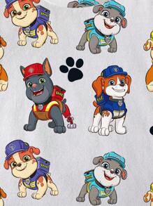 Rubble X SHEIN 小男孩卡通小狗图案圆领短袖T恤 - 白色 - 查看 4