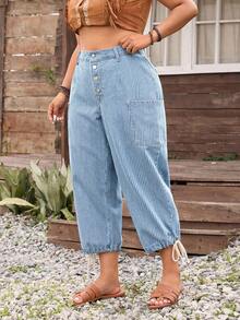 SHEIN CURVE+ Plus Size Women Vacation Casual Cropped Jeans  Baggy Jeans Oversized Jeans Autumn