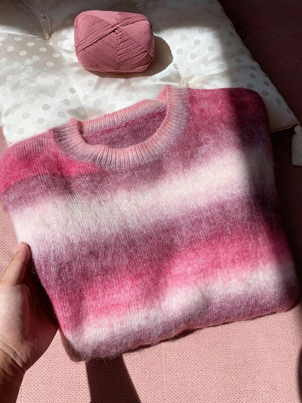 Comfortcana Suéter holgado casual de mujer con cuello redondo y mangas largas a rayas