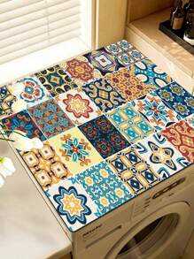 SHEIN 1pc Vintage Plaid Print Washing Machine Dust Cover, Quick-Dry Absorbent Protective Pad, Suitable For Washing Machine And Dryer, Modern Practical Mat, Applicable For Laundry Room And Kitchen Decor