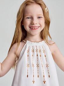 Ontre Young Girl Floral Print Ruffle Hem Spaghetti Strap Dress - White - View 3