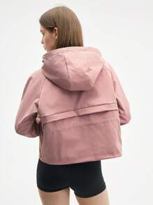 Gameset SHEIN Sport Chaqueta deportiva con capucha, mangas raglán y cordón de ajuste en la cintura, en color liso para mujer - Rosa - Ver 2