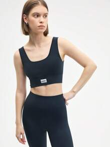Easify SHEIN Sport Ensemble femme Top court à manches longues sans couture et leggings bleu, ensemble de sport pour femmes