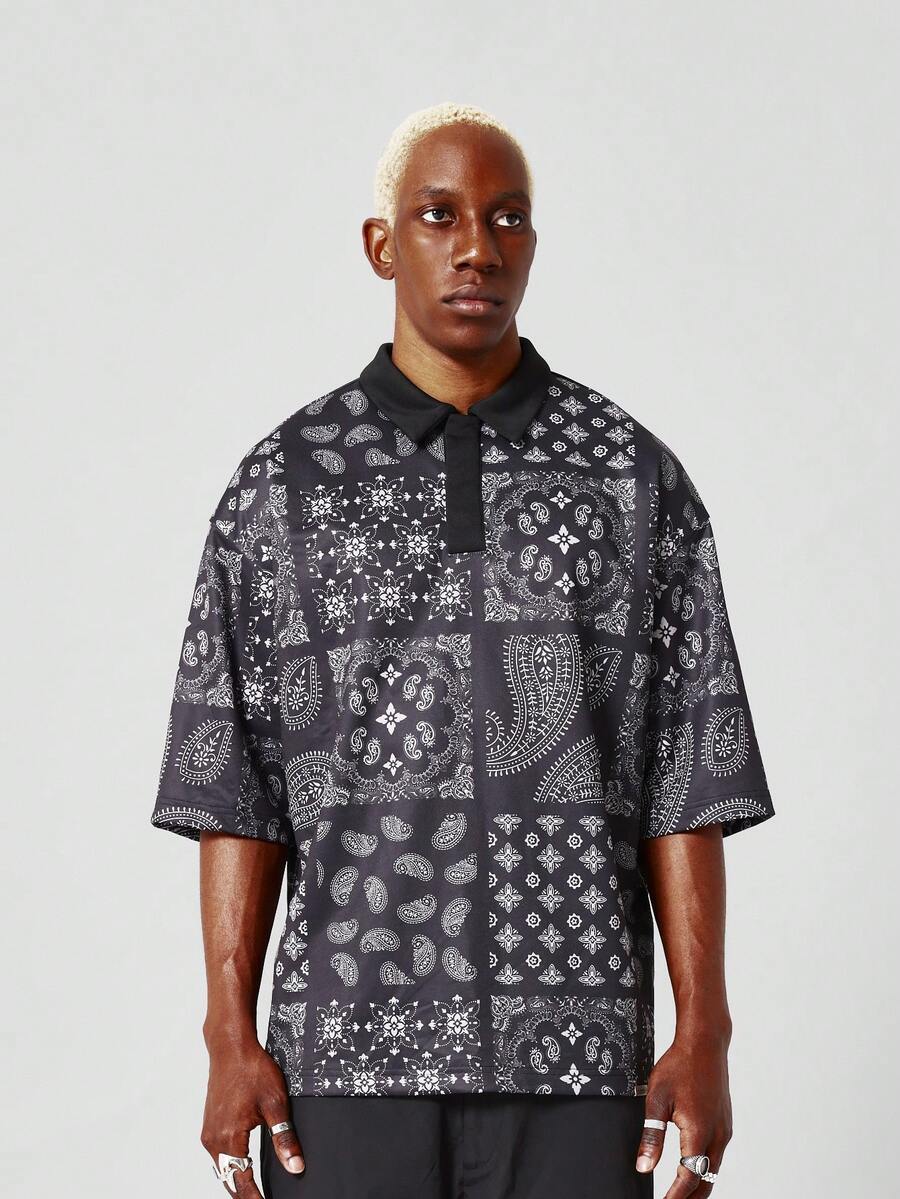 SUMWON Oversized Polo Shirt With Paisley Graphic - Multicolor - View 1
