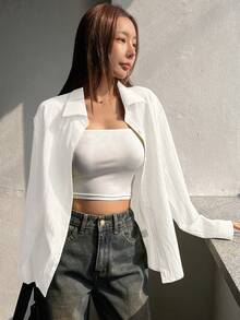 DAZY 女士休闲纯色长袖衬衫，春秋季，长袖上衣 Y2k，秋季女装