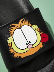 GARFIELD | SHEIN Cute & Fun Cartoon Cat PVC Slip-On Slippers, Suitable For Indoor/Outdoor Wear, Unisex - Black - View 4
