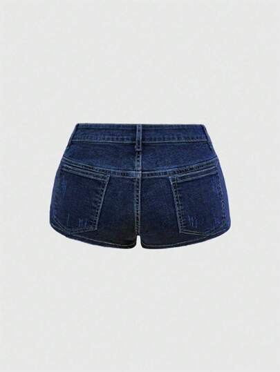 Grunge Punk Women's Y2K Vintage Ultra Low Waist Distressed Mini Denim Shorts