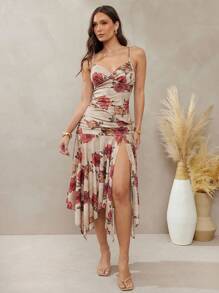 L'Amorae Damen Vintage Blumen Strick bedrucktes asymmetrisches Saum Camisole Top, Retro, Boho, Lässig, Rückkehr zur Schule, Nachtausgang - Verschiedenfarbig - Übersicht 3