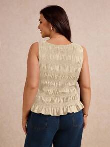 Elaquor Top de tirantes con pliegues de talla grande y diseño liso - Albaricoque - Ver 6