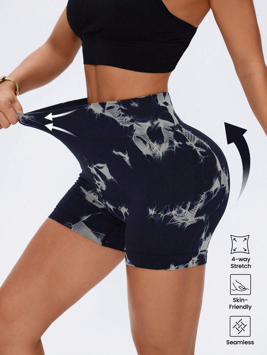 Core Rhythm High Waist Seamless Tie-Dye Print Sports Shorts, Tie Dye Gym Shorts - Multicolor - View 1