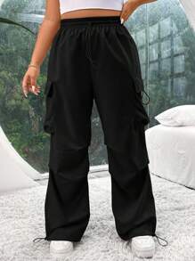 SHEIN EZwear Plus Size Solid Color Front Tie Minimalist Casual Pants