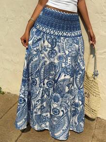 SHEIN Tall 女士波西米亚印花长裙，休闲假日日常穿着，春夏 - 彩色 - 查看 3