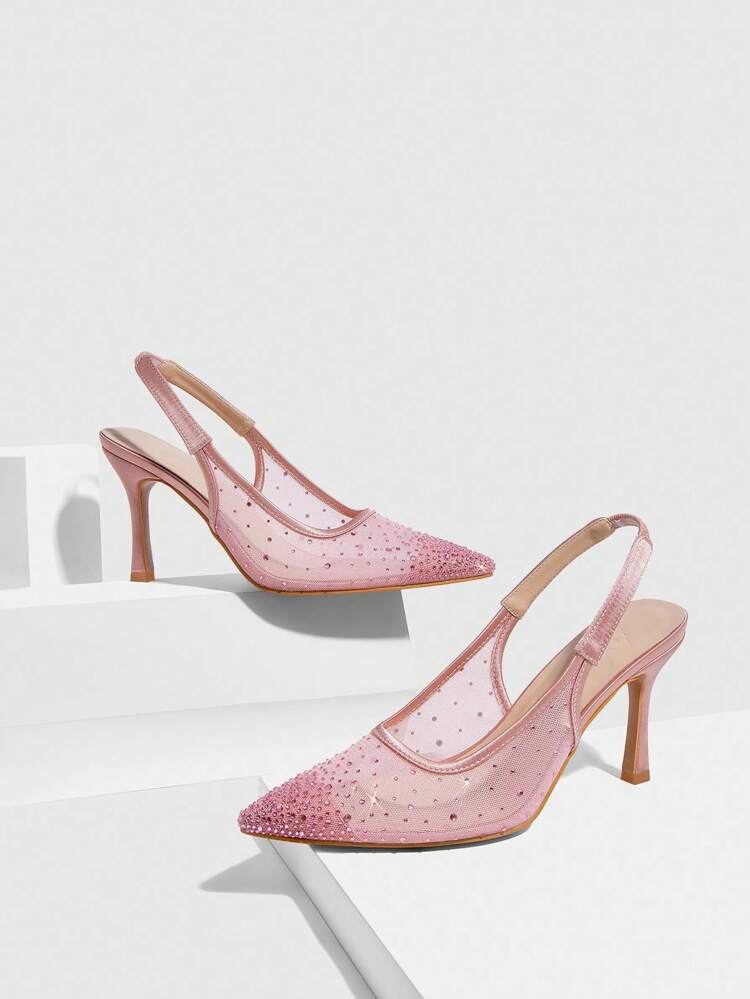 CUCCOO SZL Women's Fashion Pointed Toe Crystal/Rhinestone Satin Party/Evening High Heel Slip-On Pumps For Christmas Spring Shoes