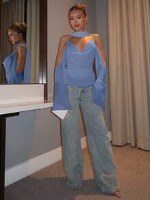 Glamine Áo hai dây voan trơn màu thanh lịch 2025 không tay cho nữ mùa thu trở lại trường - Màu xanh nhạt - Xem 7