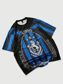 ROMWE MEN Prep Camiseta masculina de basquete azul e preta, esportiva casual e confortável, manga curta - Multicolorido - Visão 6