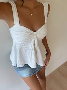 SHEIN EZwear Camiseta sin mangas casual de mujer con cordón delantero en color blanco