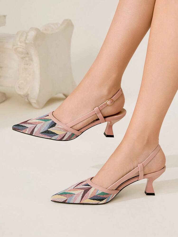 CUCCOO CHICEST Women's Brown Geometric Pattern Pointed Toe Elegant Stiletto Heel Sandals, Bohemian Style Summer New Versatile Comfortable High Heels For Vacation Or Office Wear For Christmas Elegant Shoes Wedding Shoes Summer Shoes Bride Shoes