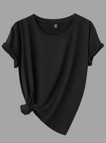 Calvaya Maglietta casual da donna taglie forti, 4 pezzi, tinta unita, scollo rotondo, manica corta, per l'estate