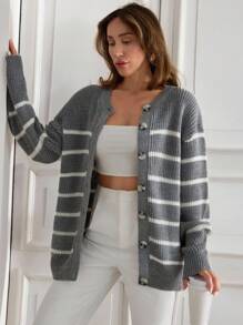 EURMUSE Women Cardigan Butter Yellow With Shine Button With Good Shape,Long Cardigans Woman,Petite Cardigans,Cardigans - Grey - View 3