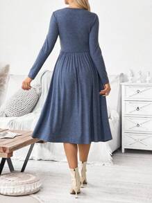 SHEIN Pregnant Women's Casual Solid Color Twist Waist Nursing Dress, Spring/Autumn - Blue - View 2