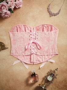 PinupPomp Top moldeador con forma curva, romántico, de cintura ceñida y con ballenas en talla grande, color rosa - Rosa - Ver 7