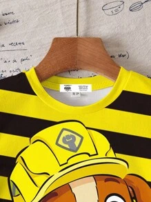 Rubble X SHEIN Young Boy Cartoon And Striped Pattern Round Neck Short Sleeve T-Shirt - White - View 5