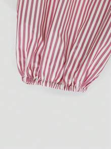 Sweetra Áo sơ mi dài tay kẻ sọc thắt eo thường ngày cỡ lớn cho đi làm hàng ngày - Đỏ - Xem 4