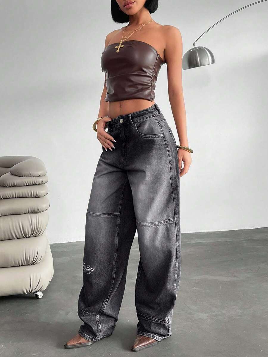 QUẦN JEAN THẤP CẠP LOOSE FIT PHONG CÁCH ĐƯỜNG PHỐ - Màu Xám nhạt - Xem 1