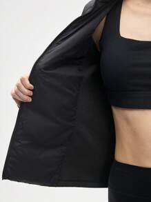 Gameset SHEIN Sport 女款黑色長袖前拉鍊連帽運動加厚外套，棉質健身夾克，適合秋季運動休閒穿搭 - 黑色 - 查看 7