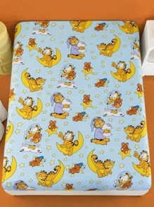 GARFIELD | SHEIN 1 tấm ga trải giường in hình hoạt hình, phù hợp với giường đơn/đôi/queen/king, mềm mại & thoáng khí, ấm áp - Nhiều màu - Xem 7