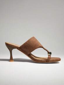 SHUZIA 女士趾环粗带丁字高跟凉鞋