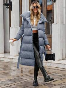 EURMUSE Women Long Padded Coat, Winter Clothes - Dusty Blue - View 1