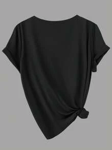 Calvaya Plus Size Solid Color Round Neck Short Sleeve Casual Top - Multicolor - View 3