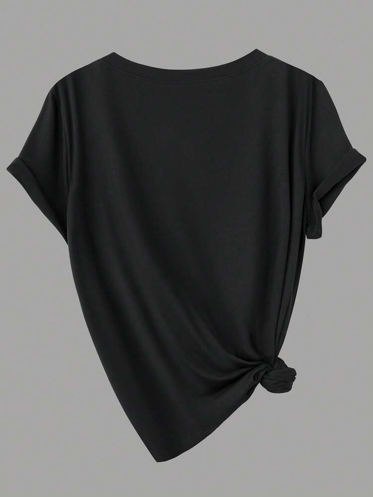 Calvaya Blusa casual de manga corta, cuello redondo, de unicolor, talla grande - Multicolor - Añade 3