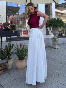 Jeta Ari Women's Ruched High Waist A-Line Elegant Pocketed Skirt - White - View 5