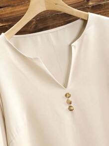 Lacomfia 女式可调节袖口圆领纯色衬衫和印花直筒裤休闲大码套装