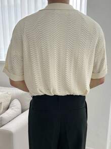 DAZY 3/4 Crew Neck Knit Top For Men, Apricot Color, Textured Fabric, Spring/Summer - Apricot - View 2