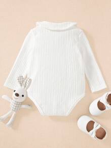 Souflis Souflis Simple Style Baby Girls Knit Fabric Bodysuit With Peter Pan Collar, Cherry Embroidery & Long Sleeve, Bodysuit - White - View 3