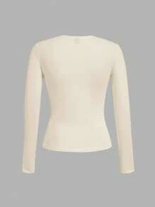 SHEIN EZwear 大码多色圆领修身时尚百搭长袖T恤 - 彩色 - 查看 4