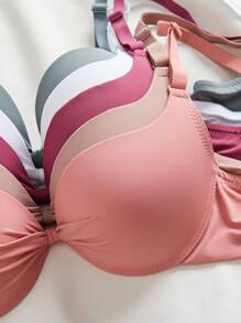DesireSculpt 5件装女士休闲纯色可拆卸肩带柔软蝴蝶结罩杯钢圈支撑内衣文胸 - 彩色 - 查看 5