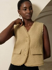 Chiquease Women's Short Tassel Knitted High-End Sleeveless Tweed Vest Jacket - Multicolor - View 3