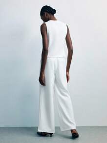 Maija 女士白色金属扣无袖V领两件套服装，适合外出，教师制服 - 白色 - 查看 4