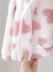 SHEIN Cute Casual Zip-Up Hooded Fluffy Long Sleeve Baby Girls Jacket,In Fall/Winter - Pink - View 9