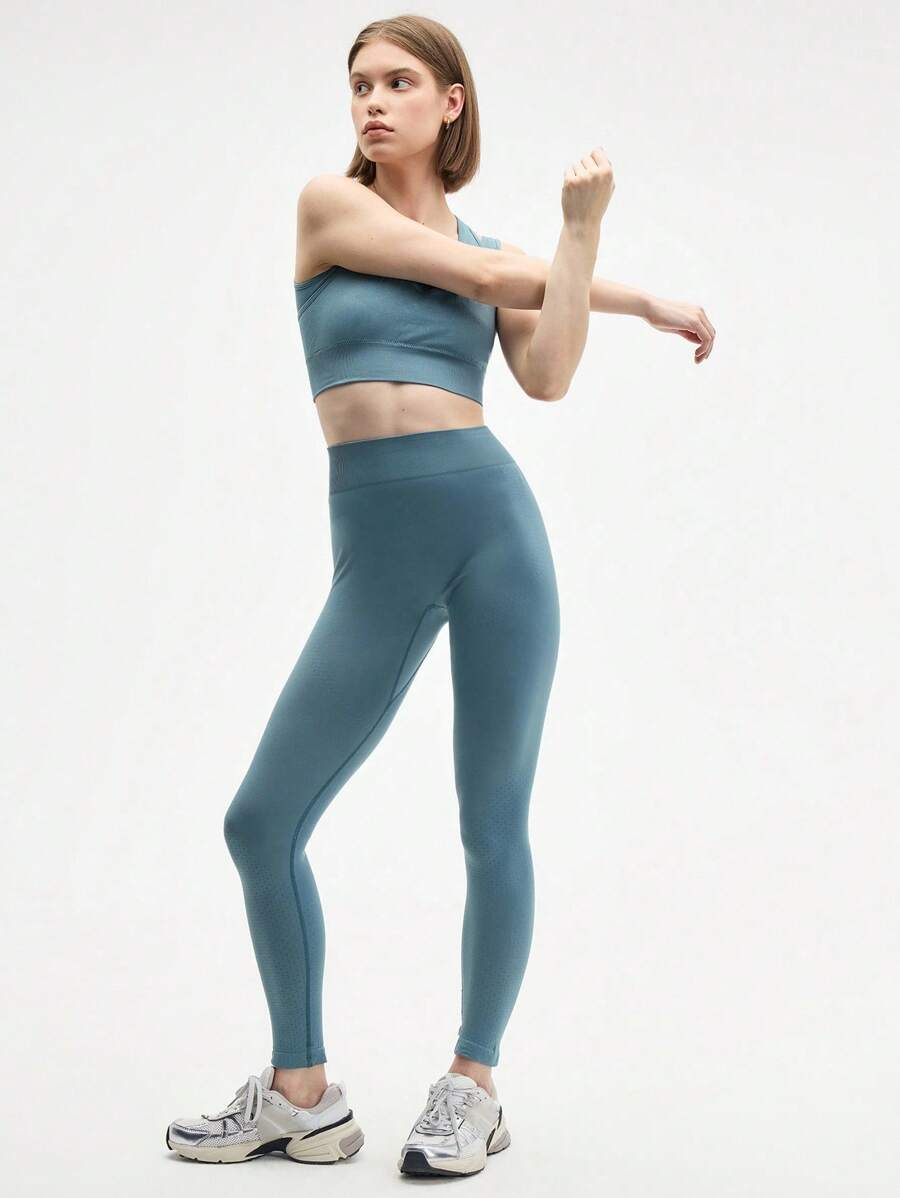 Eassivo Damen Set aus einfarbiger 2-in-1 Kurze Weste und Leggings für den Sport