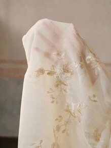 Anewsta Váy thắt eo cổ tròn thêu thanh lịch dành cho nữ, mùa thu - Màu be - Xem 8
