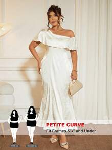 SHEIN PETITE Đầm dạ hội in họa tiết thanh lịch ôm sát eo cỡ lớn cho nữ - trắng - Xem 1