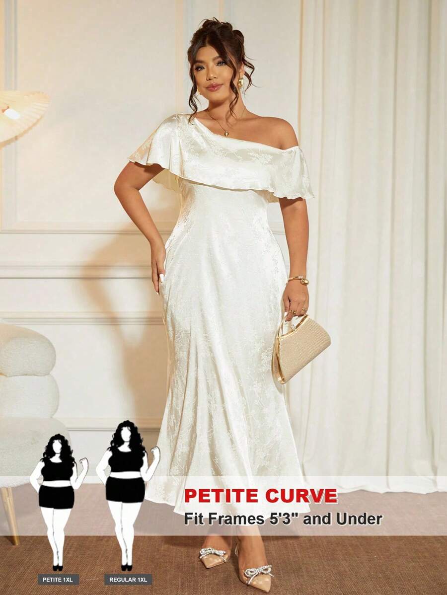 SHEIN PETITE Đầm dạ hội in họa tiết thanh lịch ôm sát eo cỡ lớn cho nữ - trắng - Xem 1