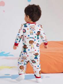 CoComelon X SHEIN 男宝宝卡通西瓜图案可爱休闲长袖T恤和打底裤睡衣套装